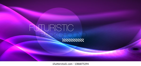 Ola abstracta brillante en movimiento oscuro y brillante, luz espacial mágica. Fondo abstracto Vector Techno