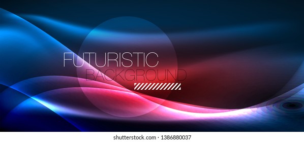 Ola abstracta brillante en movimiento oscuro y brillante, luz espacial mágica. Fondo abstracto Vector Techno