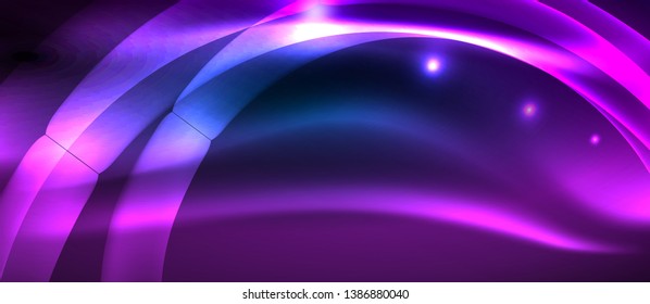 Glowing abstract wave on dark, shiny motion, magic space light. Vector techno abstract background