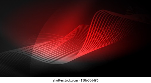 Glowing abstract wave on dark, shiny motion, magic space light. Vector techno abstract background