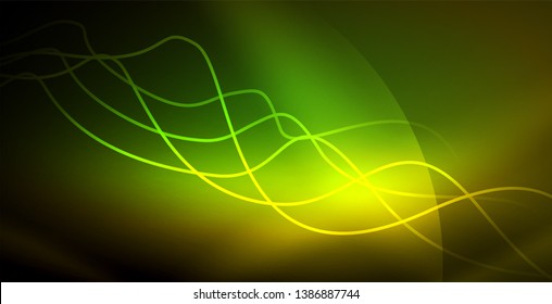 Glowing abstract wave on dark, shiny motion, magic space light. Vector techno abstract background