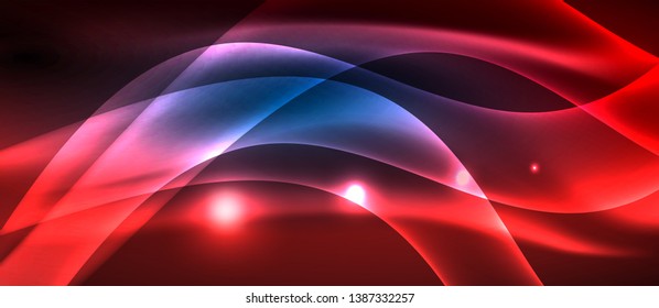 Glowing abstract wave on dark, shiny motion, magic space light. Vector techno abstract background