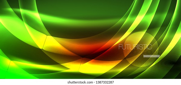 Glowing abstract wave on dark, shiny motion, magic space light. Vector techno abstract background