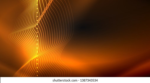 Ola abstracta brillante en movimiento oscuro y brillante, luz espacial mágica. Fondo abstracto Vector Techno