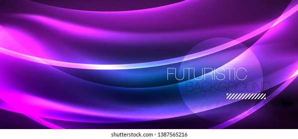 Glowing abstract wave on dark, shiny motion, magic space light. Vector techno abstract background