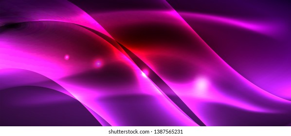 Glowing abstract wave on dark, shiny motion, magic space light. Vector techno abstract background
