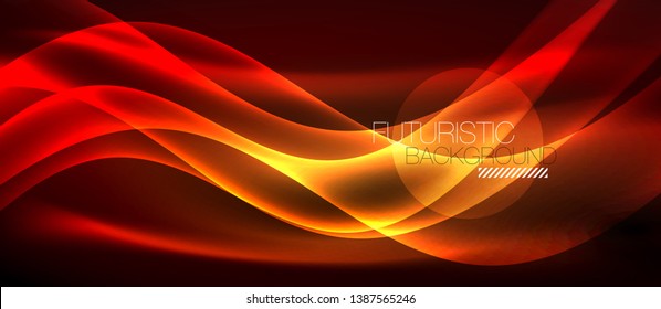 Glowing abstract wave on dark, shiny motion, magic space light. Vector techno abstract background
