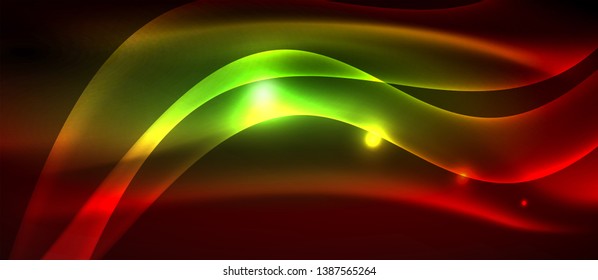 Glowing abstract wave on dark, shiny motion, magic space light. Vector techno abstract background