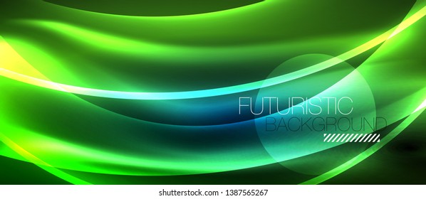 Ola abstracta brillante en movimiento oscuro y brillante, luz espacial mágica. Fondo abstracto Vector Techno