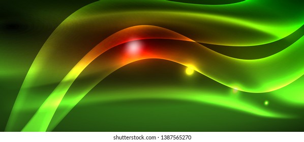 Glowing abstract wave on dark, shiny motion, magic space light. Vector techno abstract background