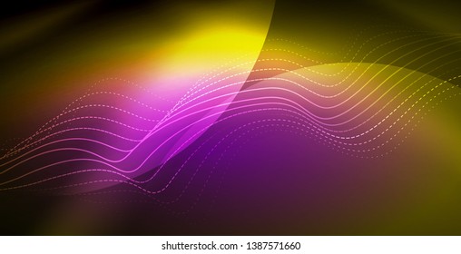 Glowing abstract wave on dark, shiny motion, magic space light. Vector techno abstract background