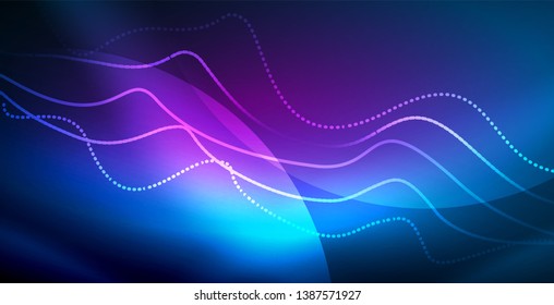 Glowing abstract wave on dark, shiny motion, magic space light. Vector techno abstract background, blue color