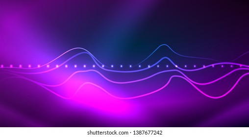 Ola abstracta brillante en movimiento oscuro y brillante, luz espacial mágica. Fondo abstracto Vector Techno
