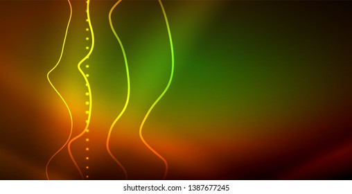 Ola abstracta brillante en movimiento oscuro y brillante, luz espacial mágica. Fondo abstracto Vector Techno
