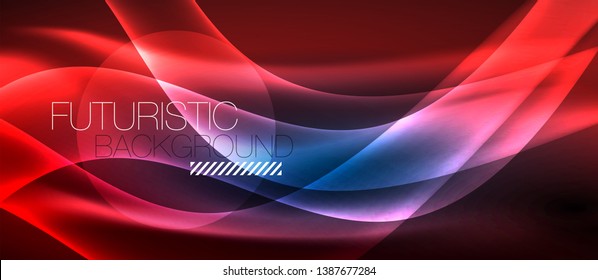 Glowing abstract wave on dark, shiny motion, magic space light. Vector techno abstract background