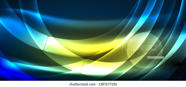Glowing abstract wave on dark, shiny motion, magic space light. Vector techno abstract background