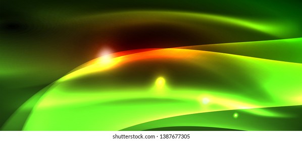 Ola abstracta brillante en movimiento oscuro y brillante, luz espacial mágica. Fondo abstracto Vector Techno