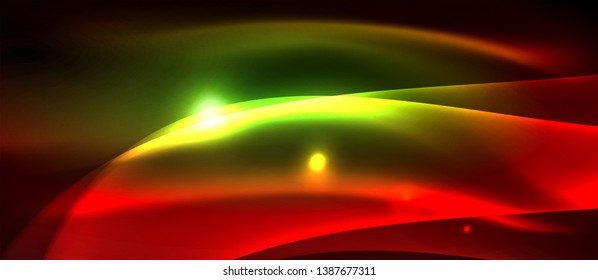 Glowing abstract wave on dark, shiny motion, magic space light. Vector techno abstract background