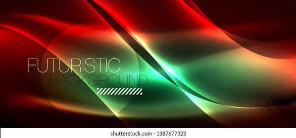 Glowing abstract wave on dark, shiny motion, magic space light. Vector techno abstract background