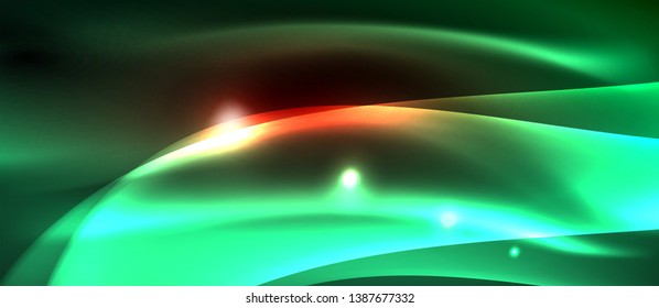 Glowing abstract wave on dark, shiny motion, magic space light. Vector techno abstract background