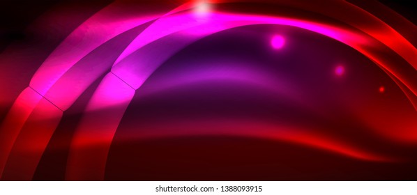 Glowing abstract wave on dark, shiny motion, magic space light. Vector techno abstract background
