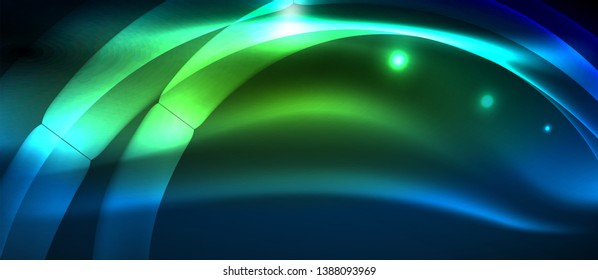 Ola abstracta brillante en movimiento oscuro y brillante, luz espacial mágica. Fondo abstracto Vector Techno