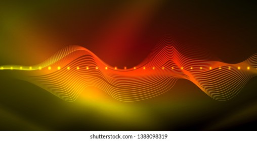 Ola abstracta brillante en movimiento oscuro y brillante, luz espacial mágica. Fondo abstracto Vector Techno