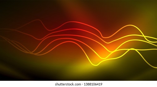 Glowing abstract wave on dark, shiny motion, magic space light. Vector techno abstract background
