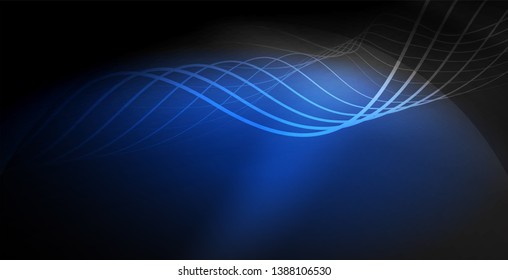 Ola abstracta brillante en movimiento oscuro y brillante, luz espacial mágica. Fondo abstracto Vector Techno