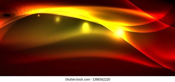 Glowing abstract wave on dark, shiny motion, magic space light. Vector techno abstract background