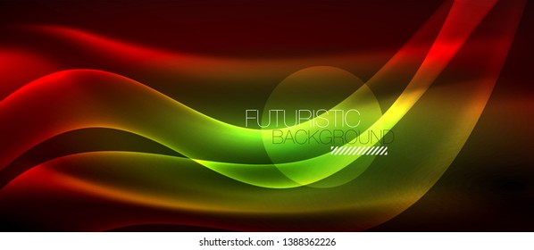 Ola abstracta brillante en movimiento oscuro y brillante, luz espacial mágica. Fondo abstracto Vector Techno