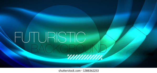 Glowing abstract wave on dark, shiny motion, magic space light. Vector techno abstract background