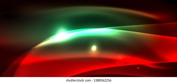 Glowing abstract wave on dark, shiny motion, magic space light. Vector techno abstract background