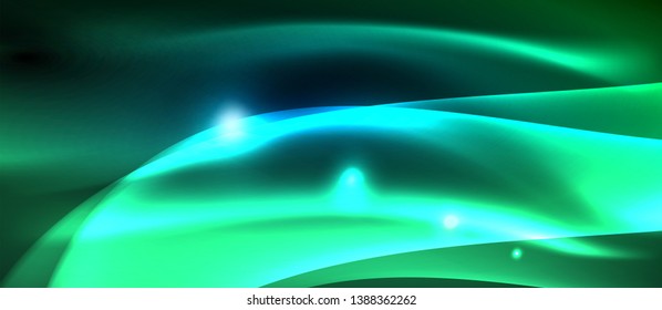 Glowing abstract wave on dark, shiny motion, magic space light. Vector techno abstract background