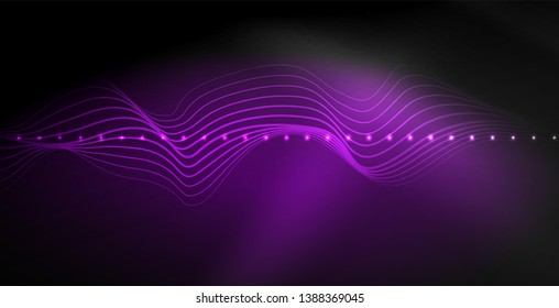 Ola abstracta brillante en movimiento oscuro y brillante, luz espacial mágica. Fondo abstracto Vector Techno