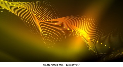 Glowing abstract wave on dark, shiny motion, magic space light. Vector techno abstract background