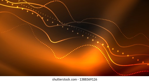 Glowing abstract wave on dark, shiny motion, magic space light. Vector techno abstract background