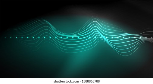 Ola abstracta brillante en movimiento oscuro y brillante, luz espacial mágica. Fondo abstracto Vector tecno