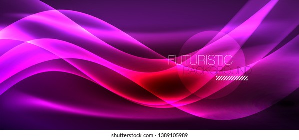 Glowing abstract wave on dark, shiny motion, magic space light. Vector techno abstract background