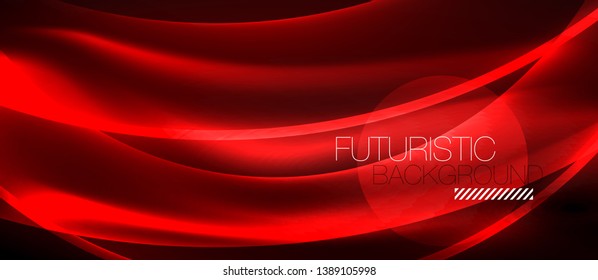 Glowing abstract wave on dark, shiny motion, magic space light. Vector techno abstract background