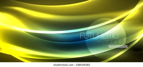 Glowing abstract wave on dark, shiny motion, magic space light. Vector techno abstract background