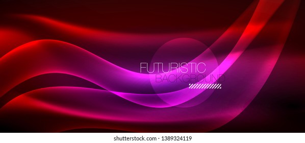 Glowing abstract wave on dark, shiny motion, magic space light. Vector techno abstract background