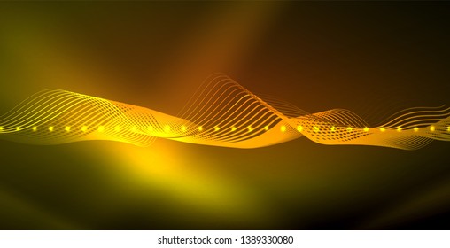 Ola abstracta brillante en movimiento oscuro y brillante, luz espacial mágica. Fondo abstracto Vector Techno