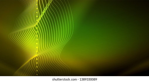 Ola abstracta brillante en movimiento oscuro y brillante, luz espacial mágica. Fondo abstracto Vector Techno