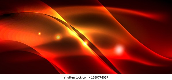 Glowing abstract wave on dark, shiny motion, magic space light. Vector techno abstract background