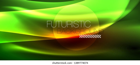 Glowing abstract wave on dark, shiny motion, magic space light. Vector techno abstract background