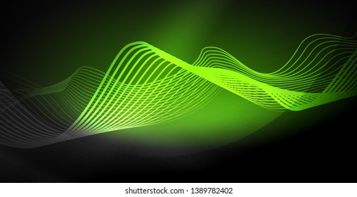 Ola abstracta brillante en movimiento oscuro y brillante, luz espacial mágica. Fondo abstracto Vector Techno