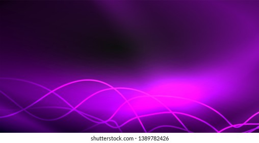 Glowing abstract wave on dark, shiny motion, magic space light. Vector techno abstract background