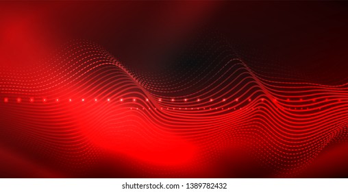Glowing abstract wave on dark, shiny motion, magic space light. Vector techno abstract background