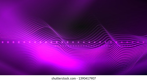 Ola abstracta brillante en movimiento oscuro y brillante, luz espacial mágica. Fondo abstracto Vector Techno